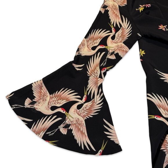 Plus Size Retro Bird Print Mini Dress with Bell Sleeves - Size 0XL - Picture 9 of 10